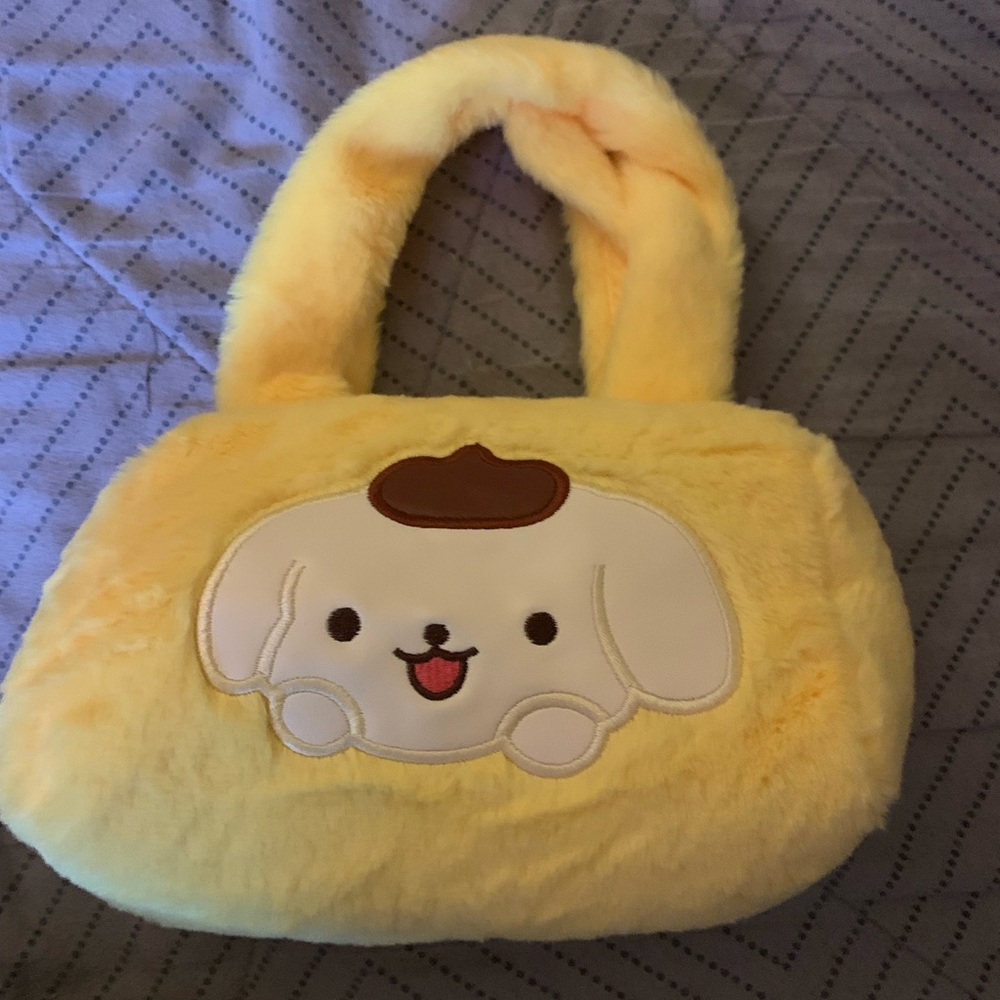 Sanrio Pompom Purin Crossbody Plush Fur Bag .